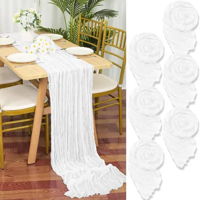 Produktbild von Seihtuch Tischläufer 6 Stück Weiß 55 x 300 cm Gaze Stoff Rustikal Boho Hochzeit