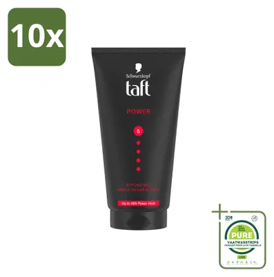 Imagen del producto de 10 unidades de gel de peinado Taft Power 5 - Fijación fuerte - 150 ml - Paquete grande