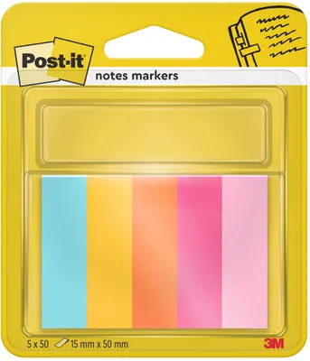 Obrázok produktu pre Post-It 7100259442, Obdĺžnik, Modrá, Oranžová, Ružová, Žltá, Papája, 15 mm, 50 mm, 50 listy