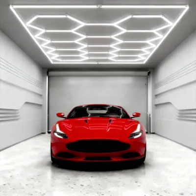 Produktbild von FIVMEN Hexagon LED Deckenleuchte,14 Hexs Garagenbeleuchtung mit Rechteck,IP44 flimmerfrei Werkstattbeleuchtung LED-Deckenleuchten 6500K Weiß für Garage, Werkstatt, Lager, Keller, Fitnessstudio,Salon