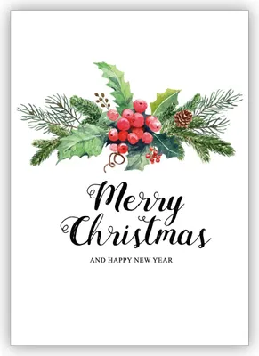 Produktbild von 4x Klassische Weihnachtskarte mit Weihnachtsgesteck und Lettering: Merry Christmas & happy new year