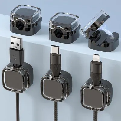 Zdjęcie produktu dla 6 sztuk solidnych czarnych uchwytów do kabli na biurko