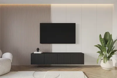 Produktbild von ALTDECOR TV-Schrank KITO-W mit Gefrästen Fronten 2x100x40x40 Lowboard hängend, TV Möbel, TV Cabinet, Fernsehtisch, Fernsehschrank, TV Kommode, TV Tisch, TV Sideboard, TV Board - Schwarz