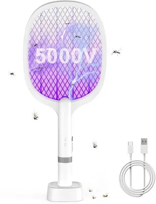 Productafbeelding van 5000V Elektrische Vliegenmepper - 2 in 1 met Oplaadbare Batterij en UV Lichtval