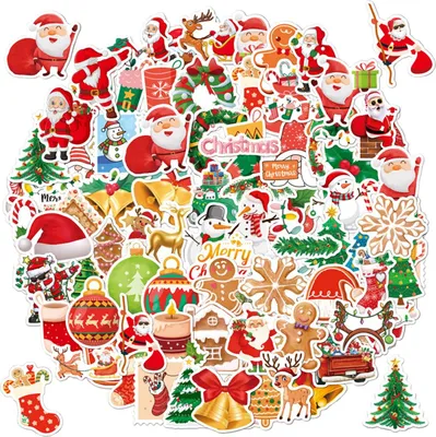 Produktbild von INF 100 Stück Weihnachtsaufkleber - Wasserdichte PVC Aufkleber für Dekoration
