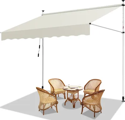 Immagine prodotto di Jiubiaz tenda da sole per balcone a braccio pieghevole tenda da sole a pinza tenda da sole per balcone 2,5M, crema