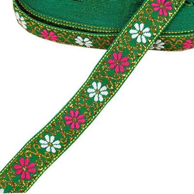 Jacquardband mit Blumenstickerei, 7 m x 2,2 cm, Grün