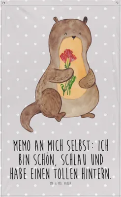 Produktbild von Mr. & Mrs. Panda Wandteppich Otter Blumenstrauß - Grau Pastell - Geschenk, Süß, Wandbild, Gobelin, Seeotter, Tapestry, Hängedeko, Selbstliebe, Positiv, Achtsamkeit