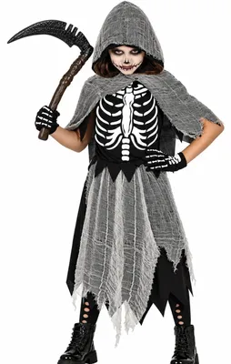 Produktbild von Halloween Kinderkostüm "Skelett Sensenmann" | 3-tlg. Größe: 5-6 Jahre