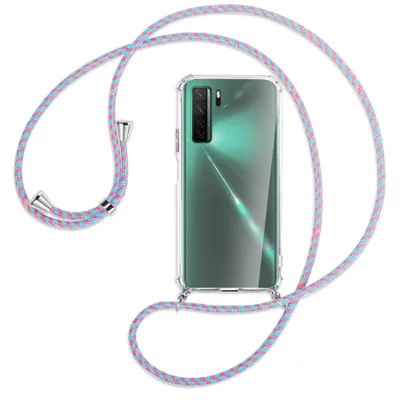 Produktbild von Handykette Backcover-Schutzhülle mit Band (Metall silberfarben) für Huawei P40 lite 5G - pink/mint