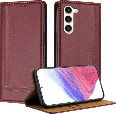 Produktbild von Handyhülle für Samsung Galaxy S23 Plus Leder Flip Klappbare Schutzhülle mit Standfunktion Dunkelrot