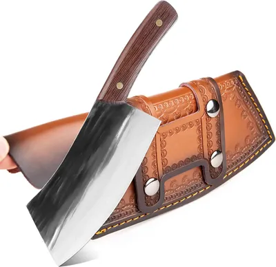 Produktbild von Hackmesser und Metzgermesser Dem serbischen Full Tang Hackmesser nachempfunden Edelstahl geschmiedet sehr scharf mit Lederetui