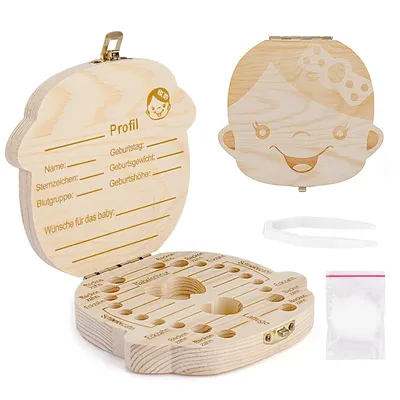 Produktbild von Zahnbox Holz Milchzähne Box [Deutsch Version] Zahndose Milchzahndose Zahndöschen für Kinder (Maedchen)