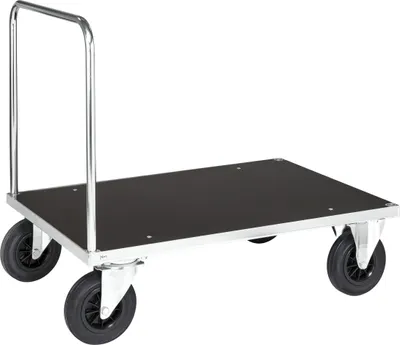 Produktbild von Kongamek Plattformwagen, verzinkt 1200x800x900mm mit MDF-Platte, offenem Schiebegriff, Gummibereifung und Bremse