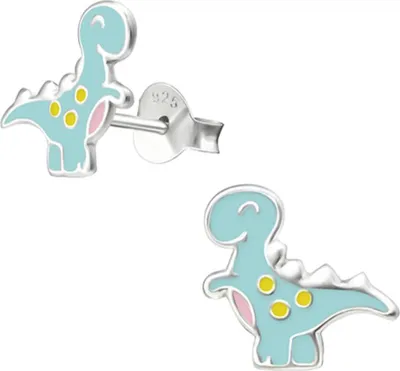 Produktbild von Kinder Ohrstecker Dino 925 Silber Ohrringe „Dinosaurier“ Türkis