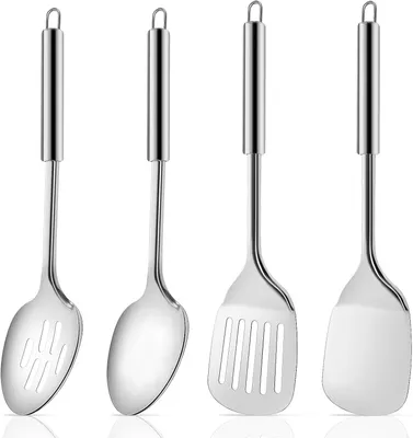 Produktbild von Küchenhelfer Set 4-teilig, Edelstahl, Kochlöffel, Schaumlöffel, Pfannenwender, zum Kochen