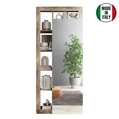 Image de Armoire moderne avec porte miroir et tringle à vêtements pour votre entrée - Mitral - Naturel
