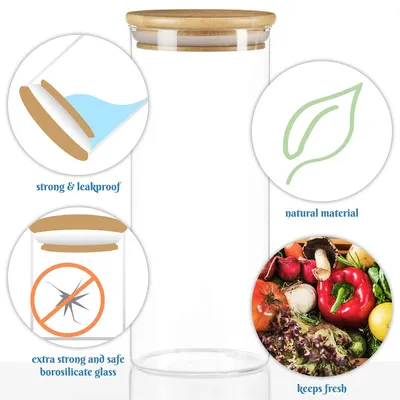 Imagen del producto de Recipiente de vidrio de 0,5 litros, con tapa de bambú, hermético, ideal para la cocina