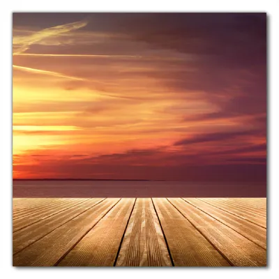 Produktbild von Wallario selbstklebende Möbelfolie/ Tischdecke für Innen und Außen, Größe: 100 x 100 cm - Steg am See - Sonnenuntergang und roter Himmel