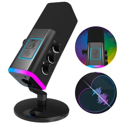 Produktbild von PC-Mikrofon für Gaming, Podcast & Streaming, RGB-Licht, Stummschaltung, Kopfhöreranschluss, Tischstativ für Desktop