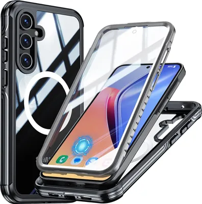 Obrázek produktu pro Pouzdro pro Samsung Galaxy A55, kompatibilní s MagSafe, 360° celotělová ochrana s průhledným zadním krytem a ochrannou fólií na displej černé