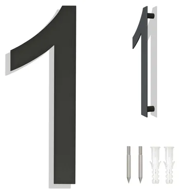 Immagine prodotto di Numeri civici - Design moderno, nero e grigio - Altezza 6 pollici - Carattere Arial, numero 1