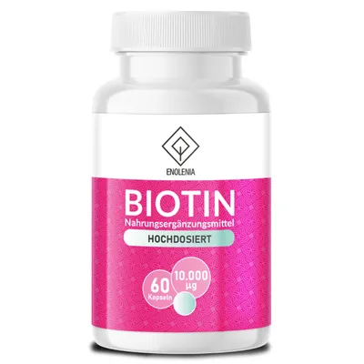 Produktbild von Enolenia® Biotin Kapseln - Beauty Boost – hochdosiert – für Haut, Haare & Nägel – Unterstützt den Stoffwechsel – für gesundes Haarwachstum