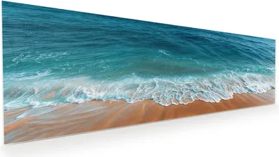 Produktbild von Glasbild 120x40cm in XXL für Wohnzimmer, Schlafzimmer Motiv Sandstrand Wellen
