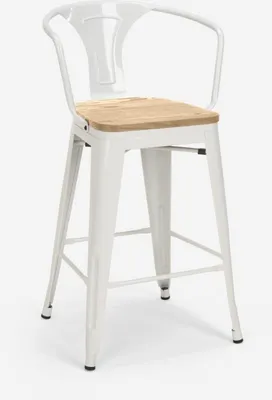 Produktbild von Hoher barhocker industrielles design bar küche Steel Wood Back Light - Weiß