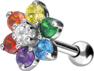 Produktbild von Ohrpiercing Chirurgenstahl Ohrpiercing BUNTE KRISTALLBLUME