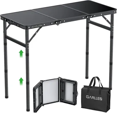 Imagen del producto de Mesa plegable para camping, 87x40 cm, con 3 alturas ajustables (26/48/70 cm). Mesa plegable, mesa auxiliar portátil para camping, mesa para barbacoa, mesa de jardín, mesa de picnic, ideal para camping, picnic y jardín (ajustable en 3 posiciones)