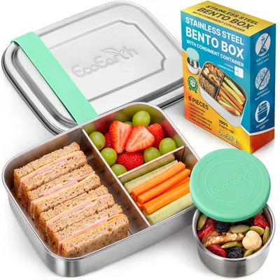 Edelstahl Bento Box 1200 ml, Grün – 3 Fächer, auslaufsicher