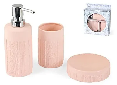 Productafbeelding van H&H Pengo h1310378 a - Badkameraccessoireset Fiesole, 3-delig, keramiek, roze, 22 x 8 x 25