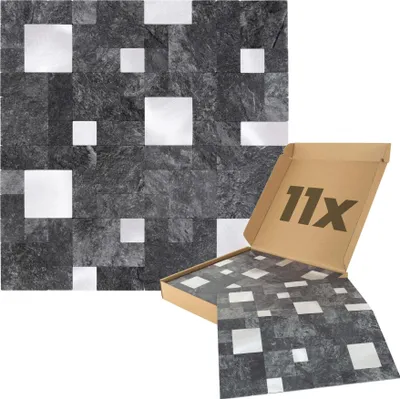 Produktbild von Dalsys Wandpaneele selbstklebend Steinoptik 1m², 11 Stück Anthrazit Silber Wandverkleidung feuchtigskeitsbeständig, für Bad und Küche, Quadrat Rechteck Form