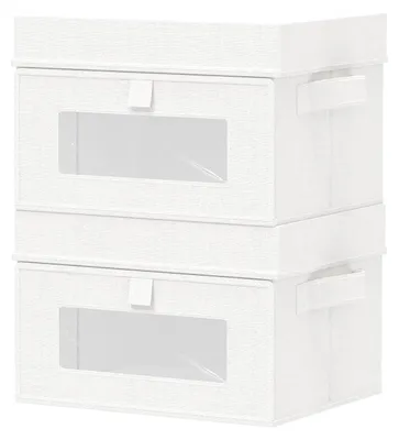 Produktbild von 2-teiliges Aufbewahrungsbox-Set mit Sichtfenster, Aufbewahrungsboxen mit Deckel, Kleiderschrank-Organizer, faltbare Box für Kleidung, weiß, 26 x 20 x 17 cm