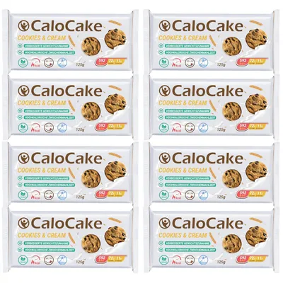 Produktbild von Nahrung hochkalorisch für Gewichtszunahme | Ausdauer- & Energieriegel mit viel Protein & 592 Kalorien | CaloCake (8 Riegel à 125 g – Cookies & Cream)