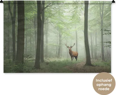 Produktbild von MuchoWow® Wandteppich Wandbehang Hirsche - Wald - Bäume 120x80 cm Tapisserie Dekoration Wandtuch - Wanddekorationen - Wandtücher