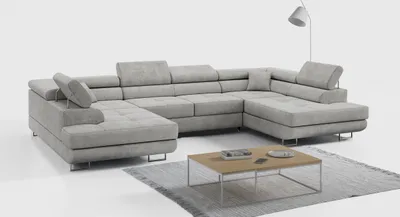Produktbild von Ecksofa, Wohnzimmer U Couch, Polstersofa mit Bettkasten - GUSTAW-U - Hellgrau