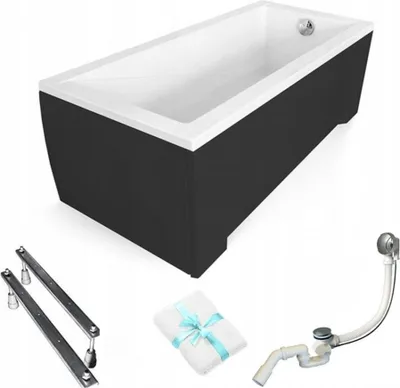 Produktbild von Aqua For You | Badewanne - Besco Rechteckbadewanne - 160 x 70 Cm - Antibakterielle Beschichtung - Schwarze Verkleidung - Acryl Wanne - mit Siphon