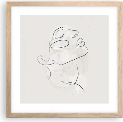 Produktbild von Gerahmtes Poster - Rahmen in heller Eiche - Gesicht Linie Skizze - 40x40 cm - Wand Bild - Wanddeko - Wandbilder - Kunstposter - Wandposter - Bilderrahmen - Bilder - Kunstdruck - P2NAC40x40-5031