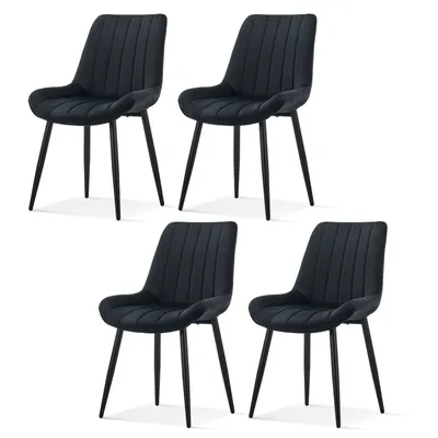 Image de CLIPOP Chaises de salle à manger, set de 4 chaises de cuisine, chaises rembourrées en velours avec pieds en métal,Noir