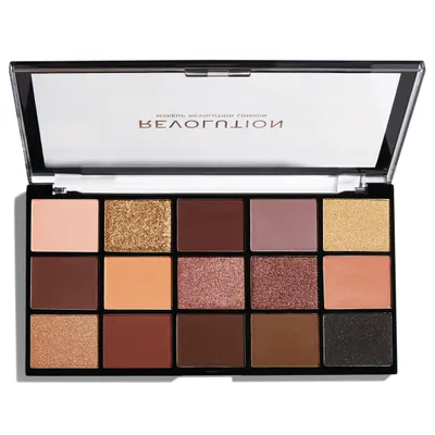 An open eyeshadow palette with 15 different shades.