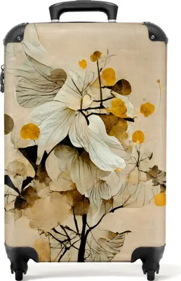 Obrázek produktu pro NoBoringSuitcases.com® Kufr Příruční zavazadlo Trolley Rolling suitcase Malý cestovní kufr na 4 kolečkách - Flowers - Plants - Gold - Vintage - Cabin Size < 55x40x23 cm & 55x40x20 cm - Foto kufr - Cabin suitcase - Board luggagePříruční zavazadlo Kufr 55x35x20 cm, 36L,