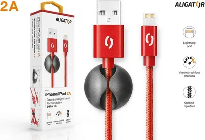 Image de ALIGATOR PREMIUM câble de données 2A, Lightning rouge