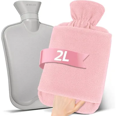 Productafbeelding van Warmwaterkruik met fleece hoes, 2 liter, roze, kangoeriem, natuurrubber, lekvrij