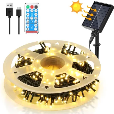 Produktbild von Izrielar LED Solar Lichterkette 50M 500LEDs mit 8 Modi für Innen Garten Party & Weihnachtsdeko  Beleuchtung Deko, Warmweiß