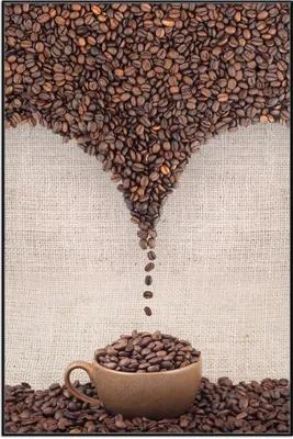 Produktbild von Wallario Wandbild Tasse mit Kaffeebohnen - Kaffeedesign, Größe: 61 x 91,50 cm, Poster mit schwarzem Aluminiumrahmen