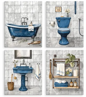 Wandbilder-Set 4-tlg., Retro Bad, 20,3x25,4 cm, ungerahmt