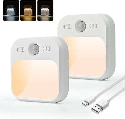 Produktbild von Nachttischlampe mit Bewegungsmelder – 2 Stück, USB-C aufladbar, LED, dimmbare Helligkeit, einstellbar, 3 Modi (automatisch/aus/an)