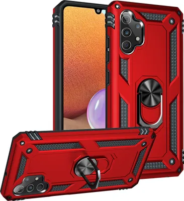 Image de Étui pour Samsung Galaxy A32 4G étui de protection militaire double couche avec support d'anneau et support rouge